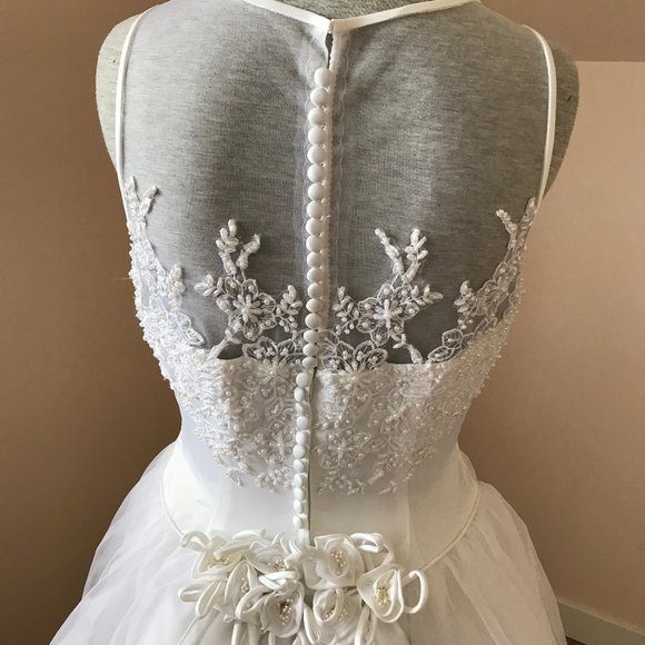 Alfred Angelo Sleeveless Mesh Satin Beaded Bodice Bridal Gown Tulle Skirt Train - Picture 9 of 11